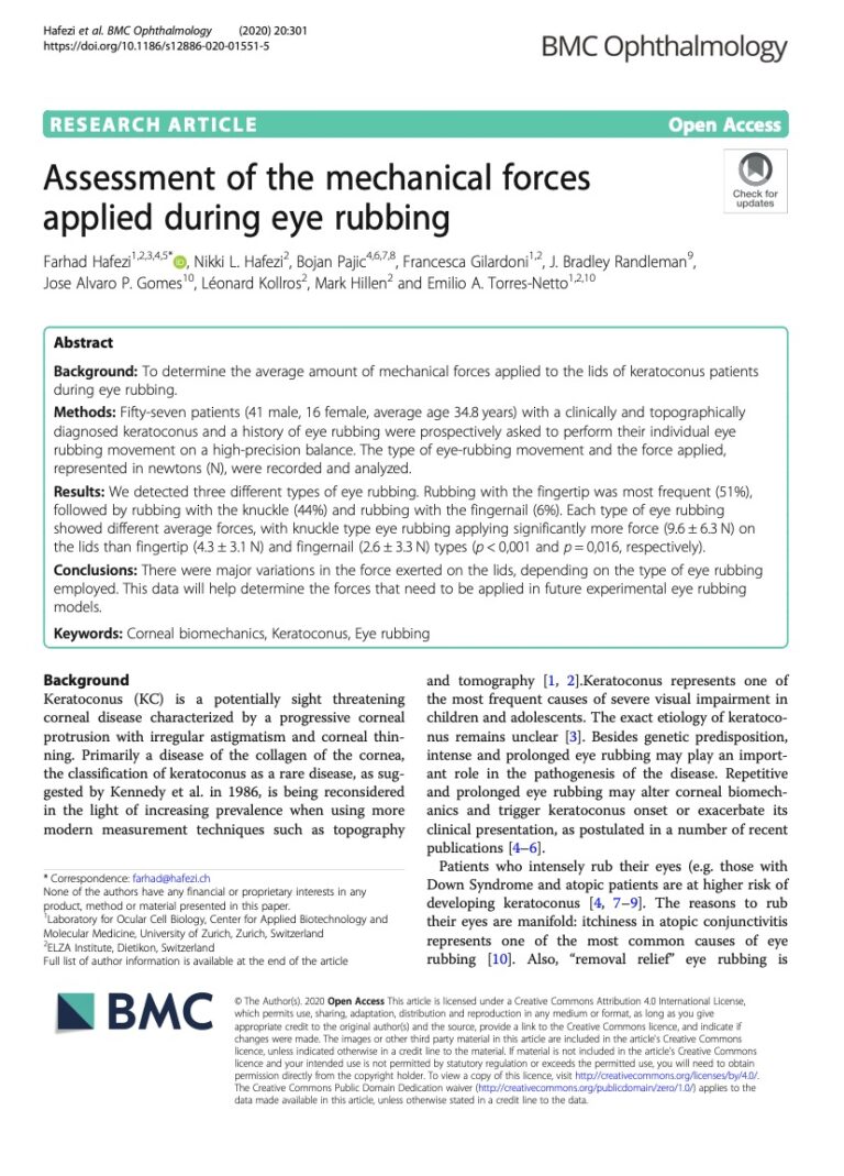 Mechanical forces during eye rubbing